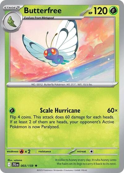 2025 Pokemon: SV09: Journey Together (JTG) - Butterfree (#003/159, Rare) (Reverse Holofoil, Near Mint)