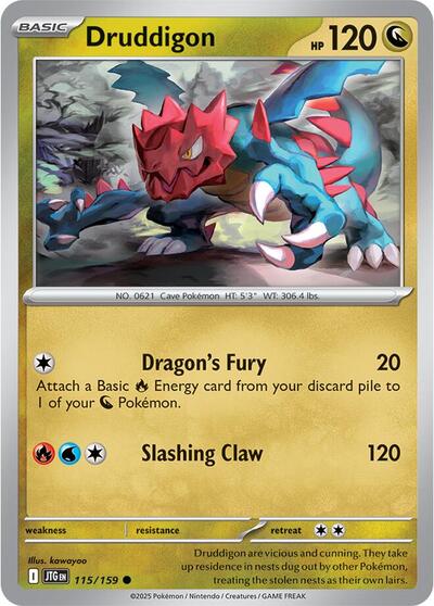 2025 Pokemon: SV09: Journey Together (JTG) - Druddigon (#115/159, Common) (Reverse Holofoil, Near Mint)