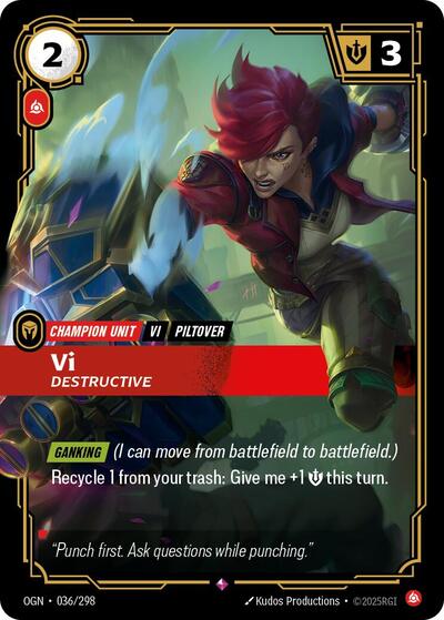2025 Riftbound: League of Legends Trading Card Game: Origins (OGN) - Vi, Destructive (#036/298, Rare) (Foil, Near Mint)