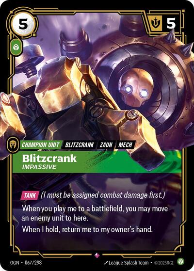 2025 Riftbound: League of Legends Trading Card Game: Origins (OGN) - Blitzcrank, Impassive (#067/298, Rare) (Foil, Near Mint)
