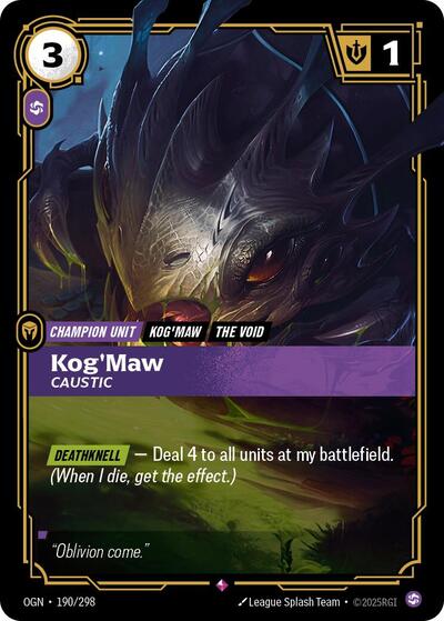 2025 Riftbound: League of Legends Trading Card Game: Origins (OGN) - Kog'Maw, Caustic (#190/298, Rare) (Foil, Near Mint)