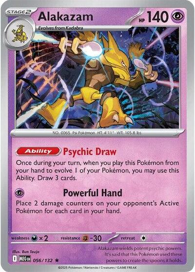 2025 Pokemon: ME01: Mega Evolution (MEG) - Alakazam (#056/132, Rare) (Holofoil, Near Mint)