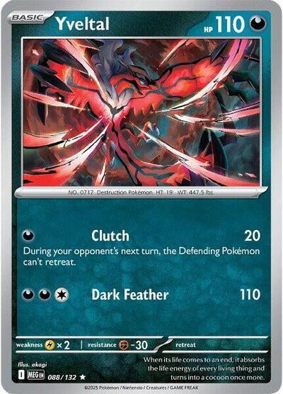 2025 Pokemon: ME01: Mega Evolution (MEG) - Yveltal (#088/132, Rare) (Holofoil, Near Mint)