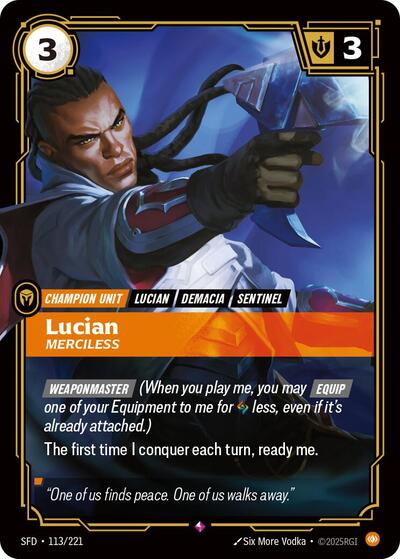 2026 Riftbound: League of Legends Trading Card Game: Spiritforged (SFD) - Lucian, Merciless (#113/221, Rare) (Foil, Near Mint)