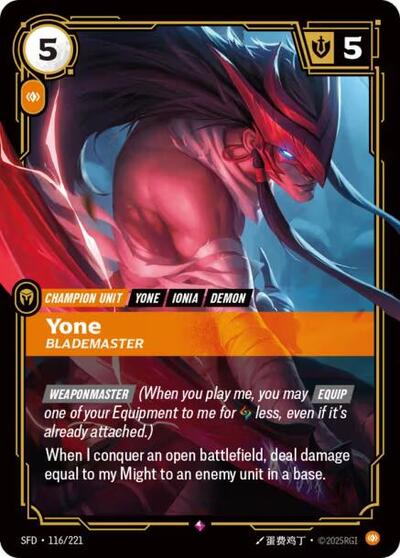 2026 Riftbound: League of Legends Trading Card Game: Spiritforged (SFD) - Yone, Blademaster (#116/221, Rare) (Foil, Near Mint)