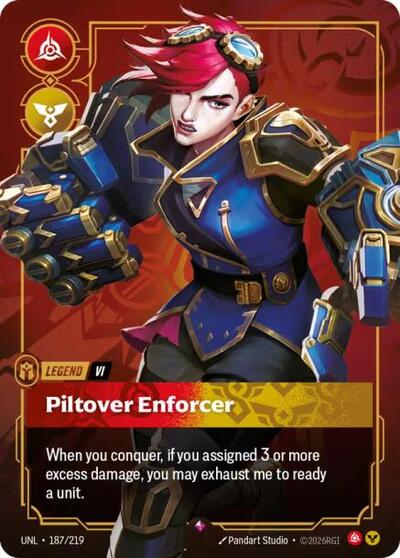 2026 Riftbound: League of Legends Trading Card Game: Unleashed (UNL) - Vi, Piltover Enforcer (#187/219, Rare) (Foil, Near Mint)