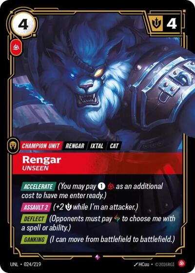 2026 Riftbound: League of Legends Trading Card Game: Unleashed (UNL) - Rengar, Unseen (#024/219, Rare) (Foil, Near Mint)