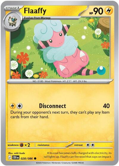 2026 Pokemon: ME04: Chaos Rising (CRI) - Flaaffy (#028/086, Common) (Reverse Holofoil, Near Mint)