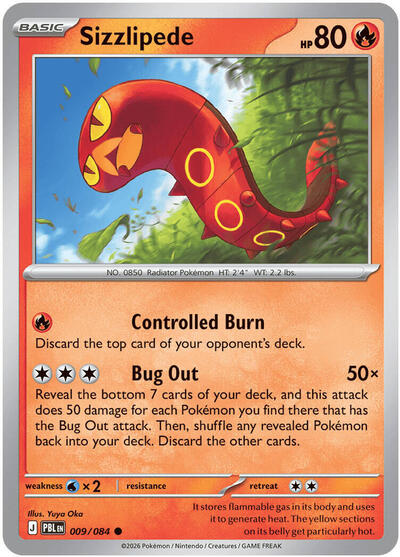 2026 Pokemon: ME05: Pitch Black (PBL) - Sizzlipede (#009/084, Common) (Reverse Holofoil, Near Mint)
