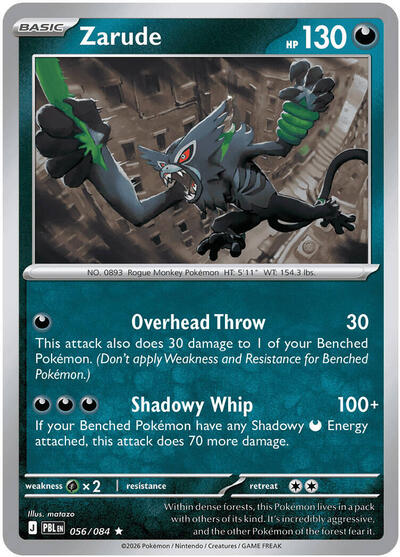 2026 Pokemon: ME05: Pitch Black (PBL) - Zarude (#056/084, Rare) (Reverse Holofoil, Near Mint)