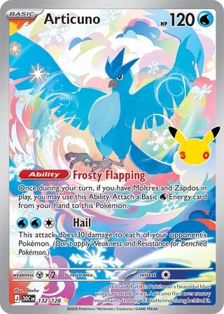 2026 Pokemon: ME: 30th Celebration (30C) - Articuno 132 128 (#132/128, Illustration Rare) (Holofoil, Near Mint)