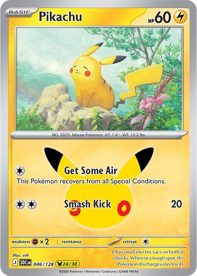 2026 Pokemon: ME: 30th Celebration (30C) - Pikachu - 046/128 (#046/128, Pikachu Rare) (Holofoil, Near Mint)