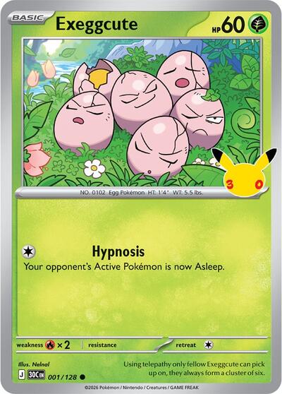 2026 Pokemon: ME: 30th Celebration (30C) - Exeggcute (#001/128, Common) (Holofoil, Near Mint)