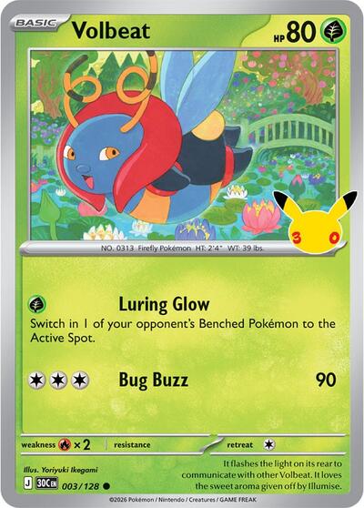 2026 Pokemon: ME: 30th Celebration (30C) - Volbeat (#003/128, Common) (Holofoil, Near Mint)
