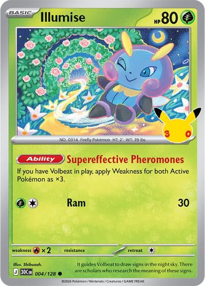 2026 Pokemon: ME: 30th Celebration (30C) - Illumise (#004/128, Common) (Holofoil, Near Mint)