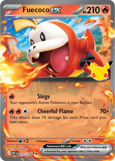 2026 Pokemon: ME: 30th Celebration (30C) - Fuecoco ex 015 128 (#015/128, Double Rare) (Holofoil, Near Mint)