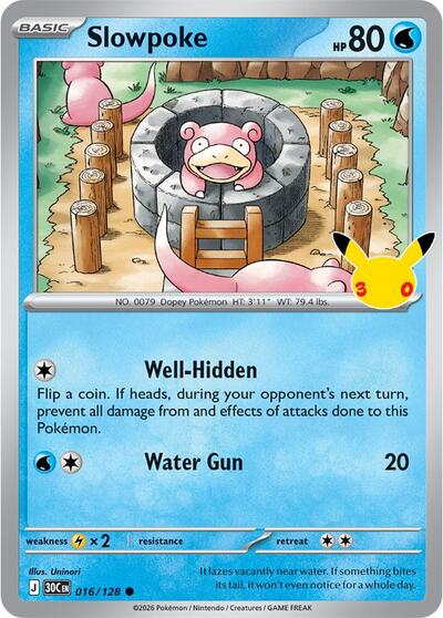 2026 Pokemon: ME: 30th Celebration (30C) - Slowpoke (#016/128, Common) (Holofoil, Near Mint)