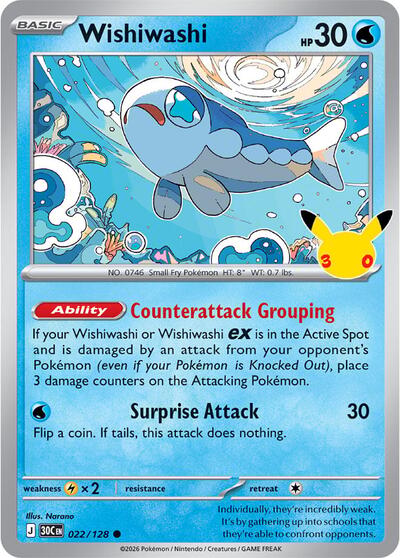 2026 Pokemon: ME: 30th Celebration (30C) - Wishiwashi (#022/128, Common) (Holofoil, Near Mint)