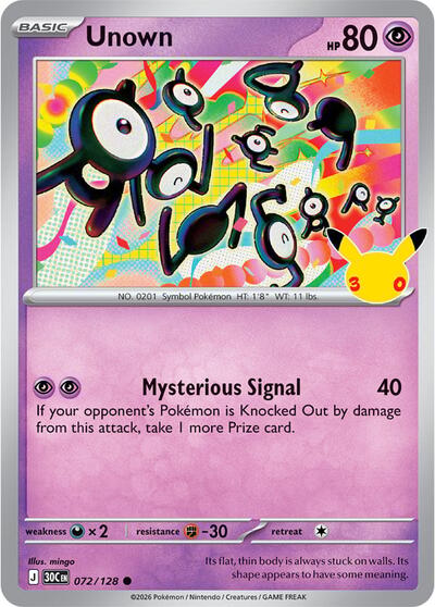 2026 Pokemon: ME: 30th Celebration (30C) - Unown (#072/128, Common) (Holofoil, Near Mint)