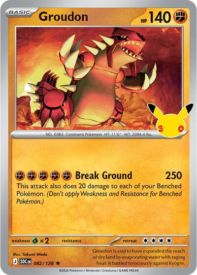 2026 Pokemon: ME: 30th Celebration (30C) - Groudon (#082/128, Rare) (Holofoil, Near Mint)