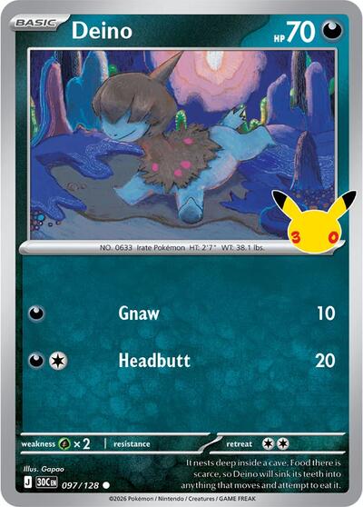 2026 Pokemon: ME: 30th Celebration (30C) - Deino (#097/128, Common) (Holofoil, Near Mint)