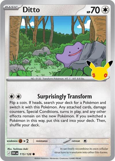 2026 Pokemon: ME: 30th Celebration (30C) - Ditto (#115/128, Common) (Holofoil, Near Mint)